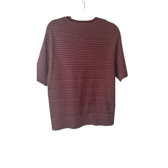 2/$30 Zara Large Burgundy Womens Striped Short Sleeve Polyester & Cotton - Picture 4 of 12